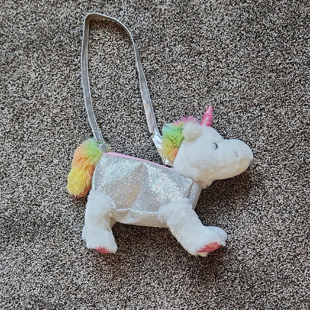 Sparkling Silver Bag with Rainbow Fur Accent